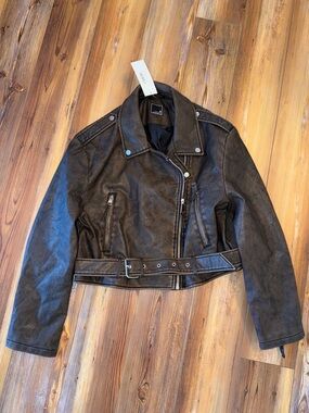 Lily & Lottie Brown Faux Leather Akira Moto Jacket